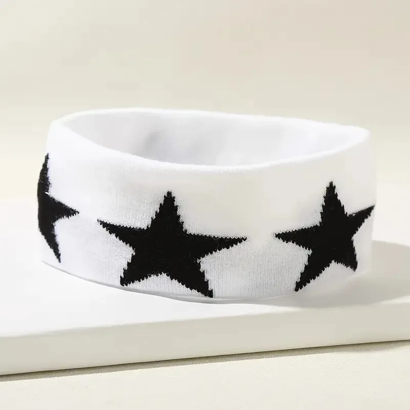 Pentagramm Band Wolle gestrickt breites Haarband Ins trendige Hip Hop Sport Herren und Damen Stirnbänder Haarschmuck – Detail 5