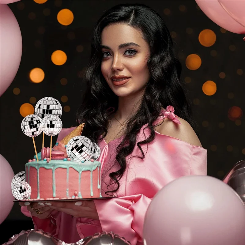 A59E-24 قطعة كرة ديسكو كب كيك القبعات العالية ديسكو الكرة كب كيك يختار عاكس كرة مرآة كعكة القبعات العالية ديسكو الزينة دائم Si