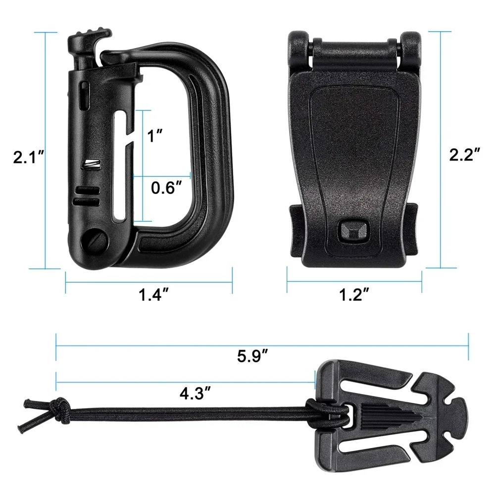 30pcs Molle Attachments Kit Tactical Gear Clip Strap for Backpack Vest Include D-Ring Dominators Key Ring Holder Elastic Strings