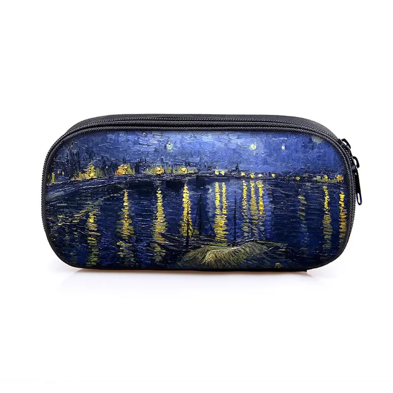 Famous Oil Painting Sunflower Skeleton Cosmetic Case Pencil Bag Van Gogh Stationary Bag Boys Girls Pencil Box School Supplies