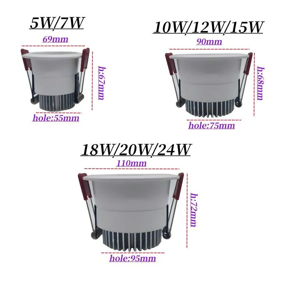 Lámpara de techo para el hogar, luz LED antideslumbrante, empotrada, 5W, 7W, 10W, 12W, 15W, 18W, 20W, 24W, AC110V220V