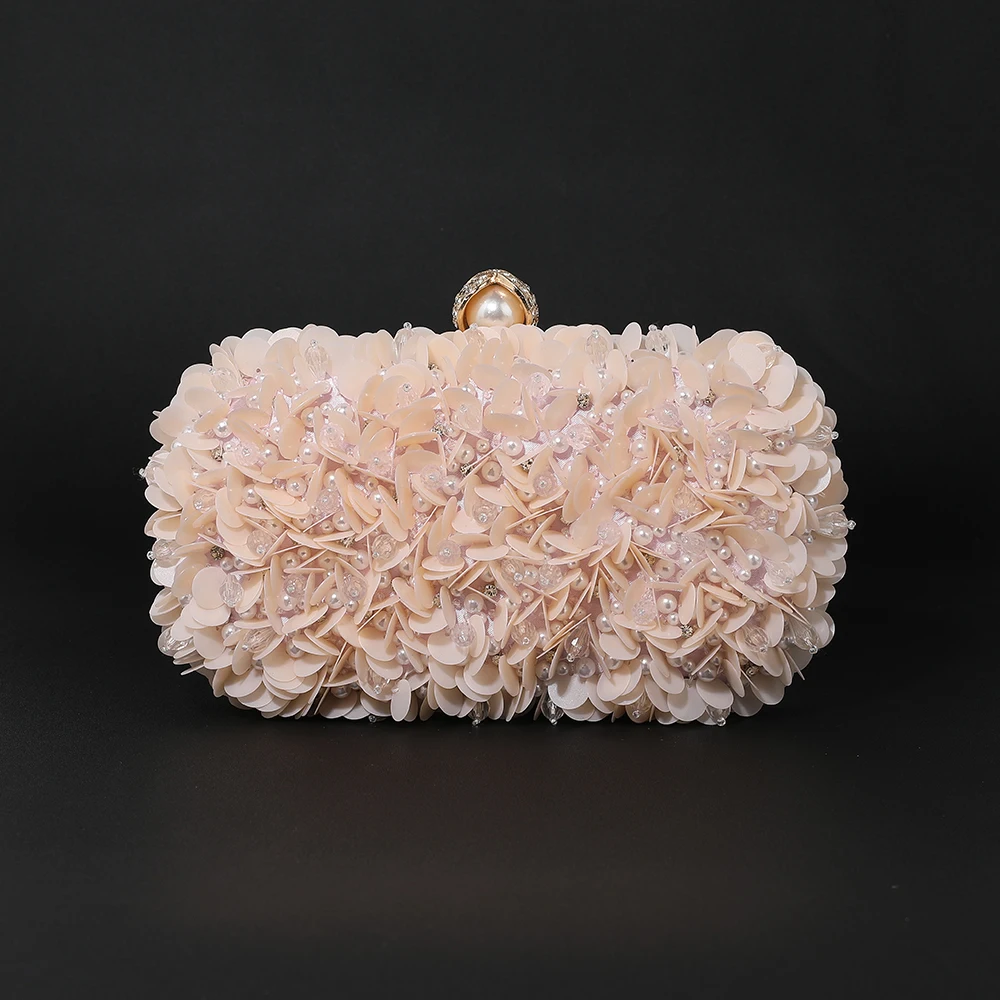 Luxury-Style Three-Dimensional Flower Pearl Evening Party Bag - Wedding Bride Handbag - Elegant Ballroom Party Evening Dress Bag