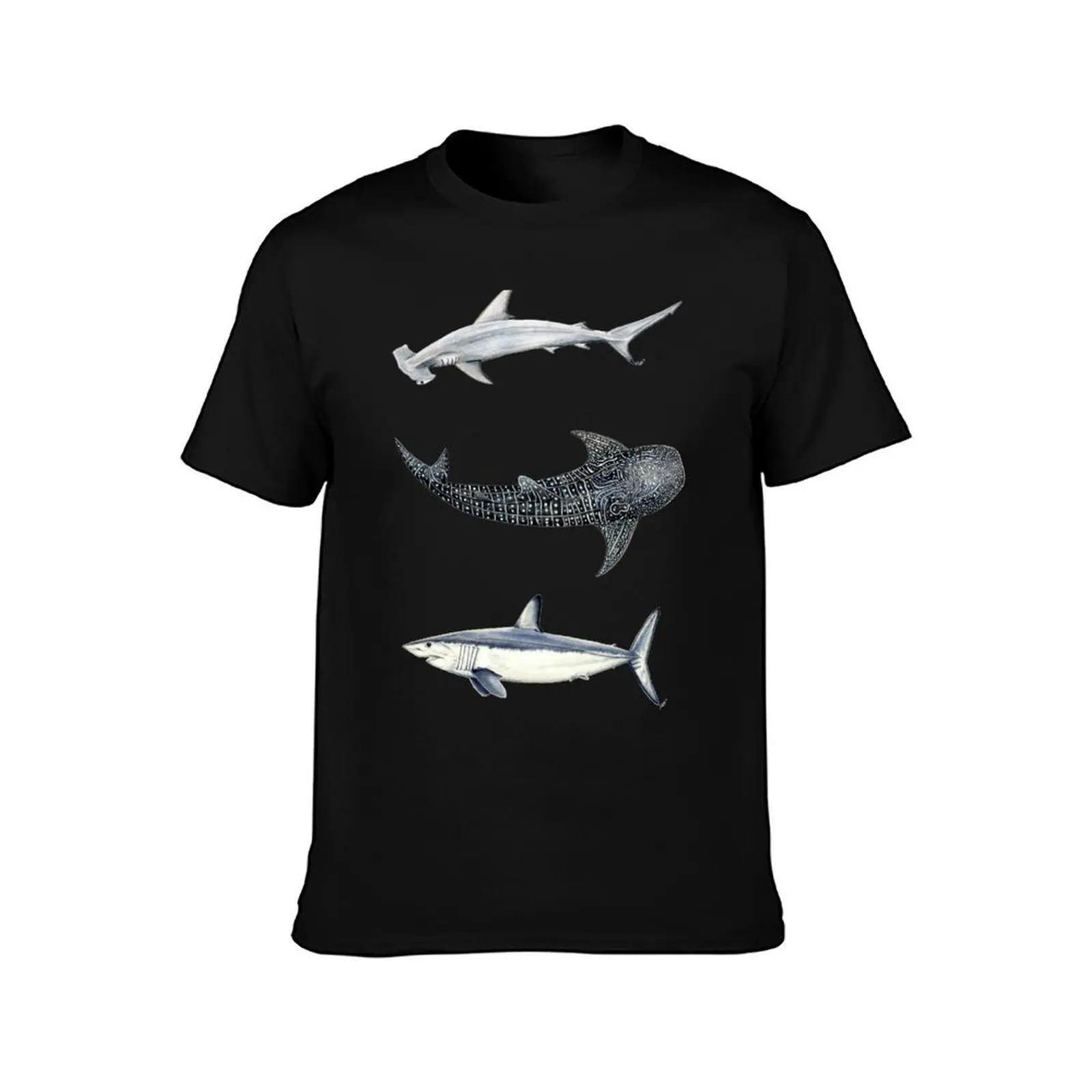 Shark trio: hammerhead shark, whale shark and mako shark T-Shirt Gym Wear Breathable Short Sleeve Tee T-Shirt view 2