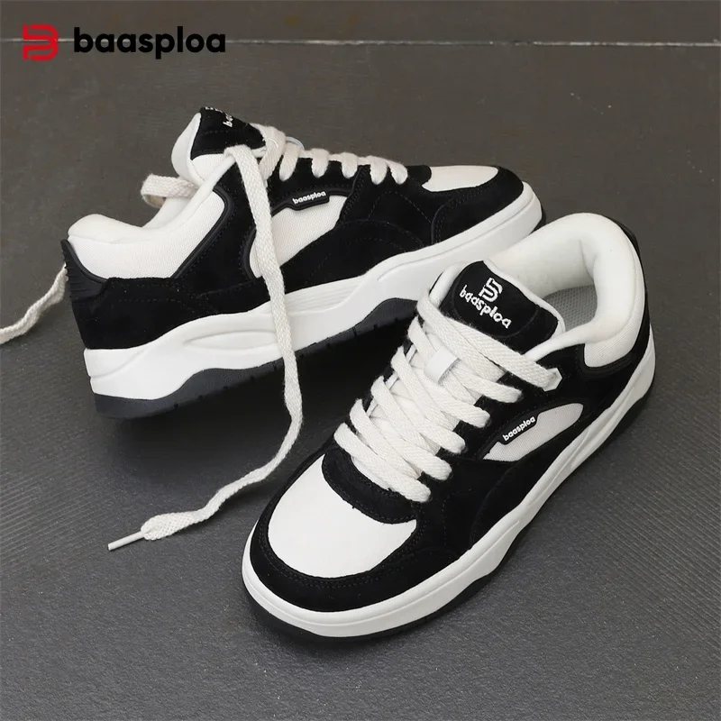 

Baasploa/Новая женская повседневная обувь, кожаная обувь для скейтбординга на шнуровке для женщин, кожаные студенческие кроссовки, нескользящие, износостойкие