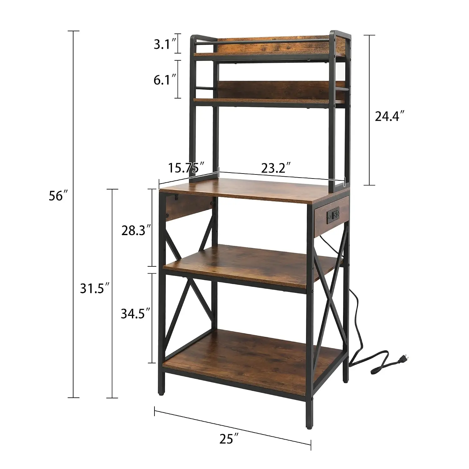 4-Tier Kitchen Baker Rack Microwave Stand Shelf with Power Outlets & Hutch, Customized