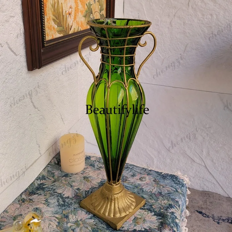 Creative vase ornament hydroponic glass living room transparent flower arrangement home retro European TV cabinet