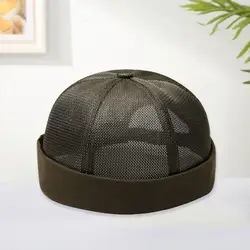 Kobiety mężczyźni czapka Dome Solid Color Hollow Out Mesh Docker kapelusz oddychająca Brimless kapelusz damski Solid Color Unisex kucyk Hole nakrycia głowy