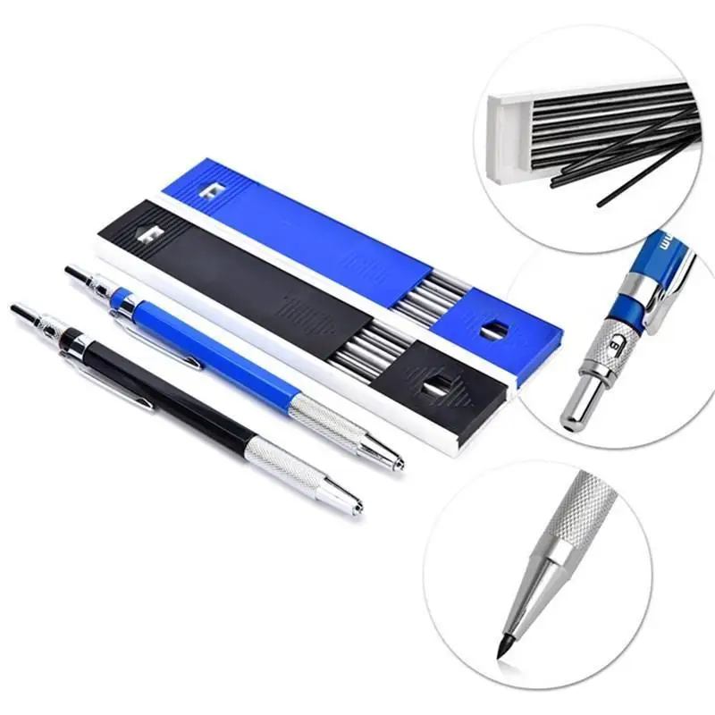 Metal Mechanical Pencils 2.0 mm 2B Lead Holder Drafting Drawing Pencil Set with 12 Pieces Leads Writing School Gifts Stationery