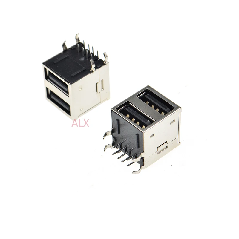 5pcs Double Usb 2.0 Type A Female Jack Socket Connector usb-a 8 Pin 90 Degrees Right Angle For Pcb
