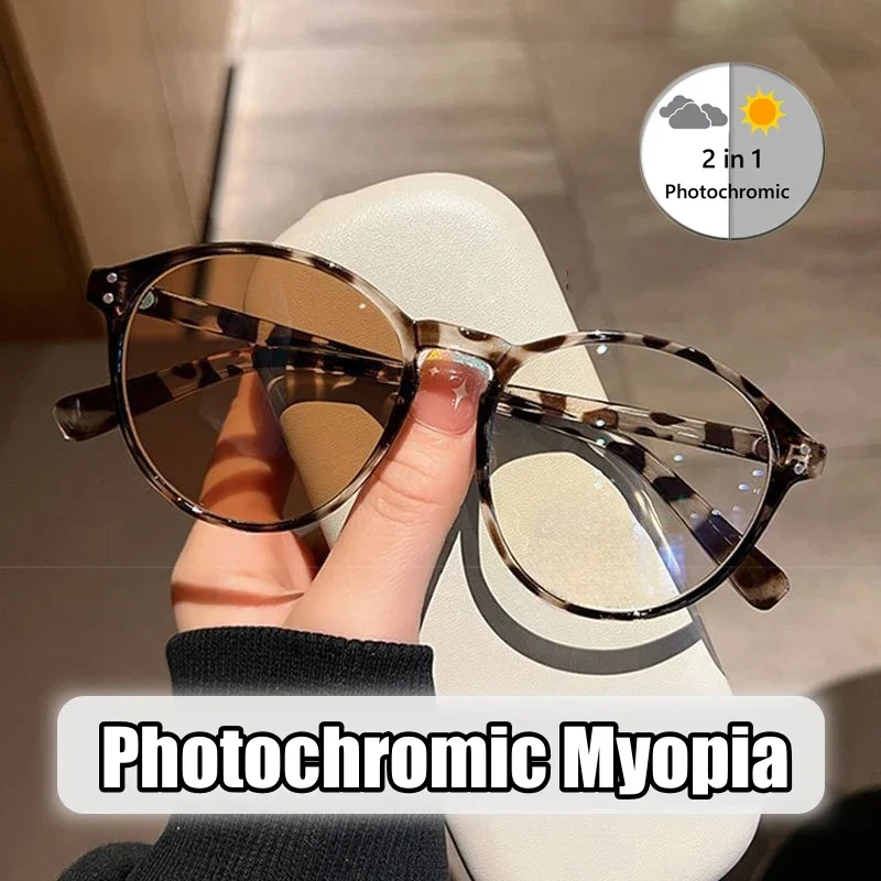 2024 Photochromic Jelly Colored Myopia Glasses Personalized Milk Tea Anti Blue Light Eyewear Clear Lens Near Sight Glasses