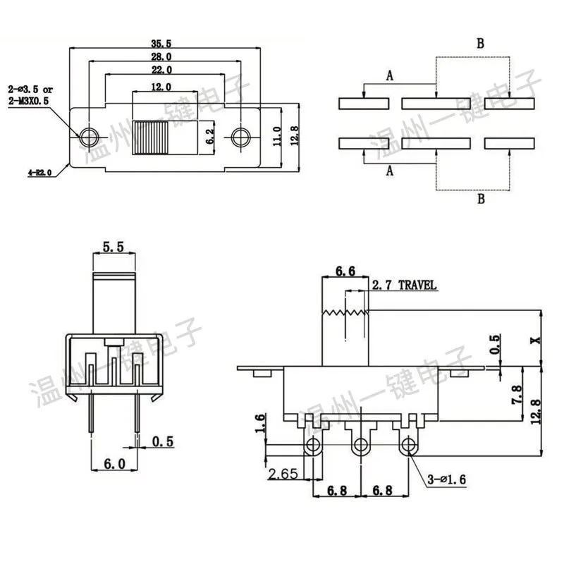 10pcs SS-22L05 (2P2T) TSH 2-Positions Toggle Double Row 6 Feet Vertical Car Refrigerator Vacuum Cleaner Switch