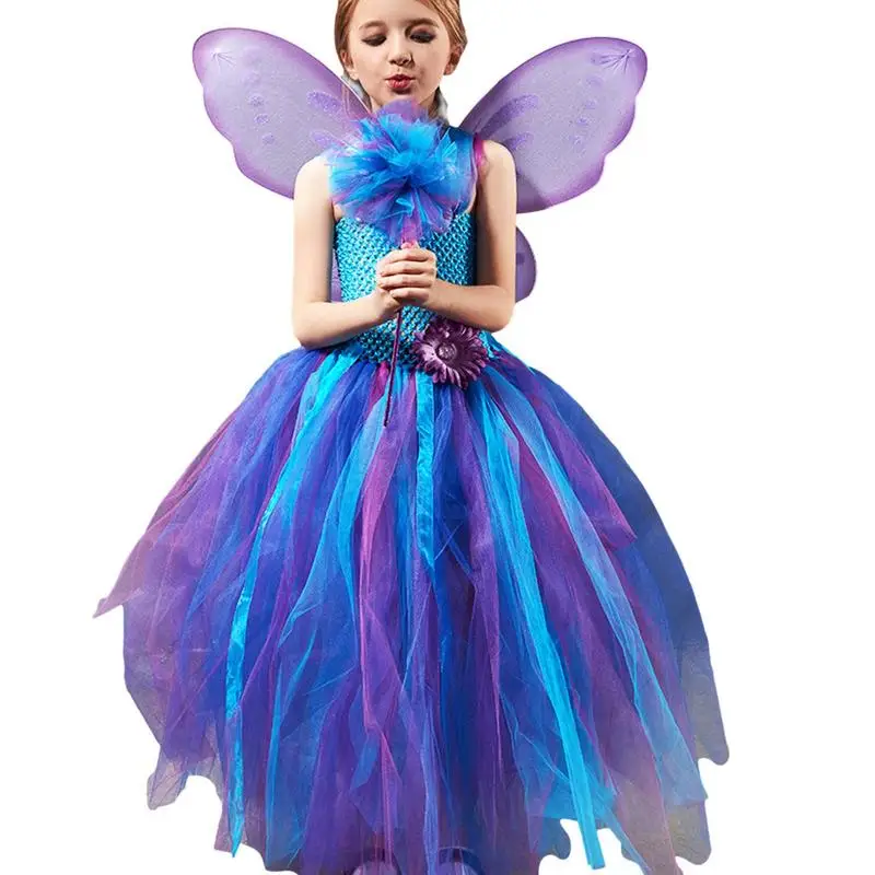 Kids Christmas Dress Girls Pageant Fairy Dress With Wand And Wing Pageant Elf Dresses Toddler Party Gown Dress For Photoshoot