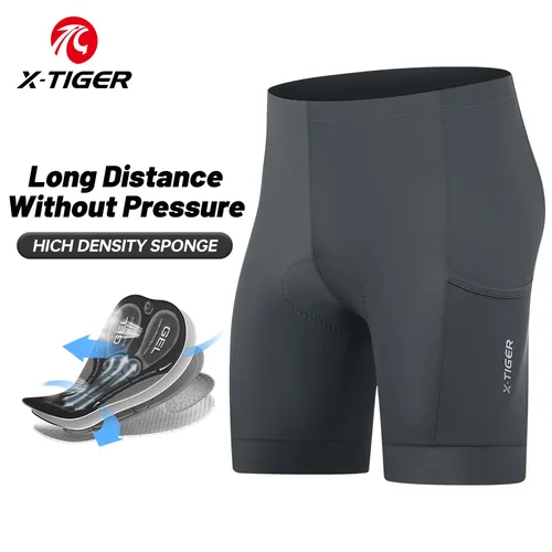 Imagen 2 del producto Pantalones cortos de ciclismo X-TIGER con 3 bolsillos, pantalones cortos gruesos de Gel 5D a prueba de golpes para bicicleta, pantalones cortos transpirables de verano para ciclismo de montaña y carretera para hombre