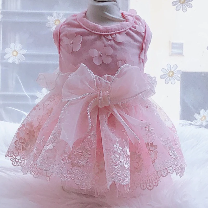 Dog Cat Wedding Dress Tutu Flowers Design Pet Puppy Skirt Spring/Autumn Clothes Outfit