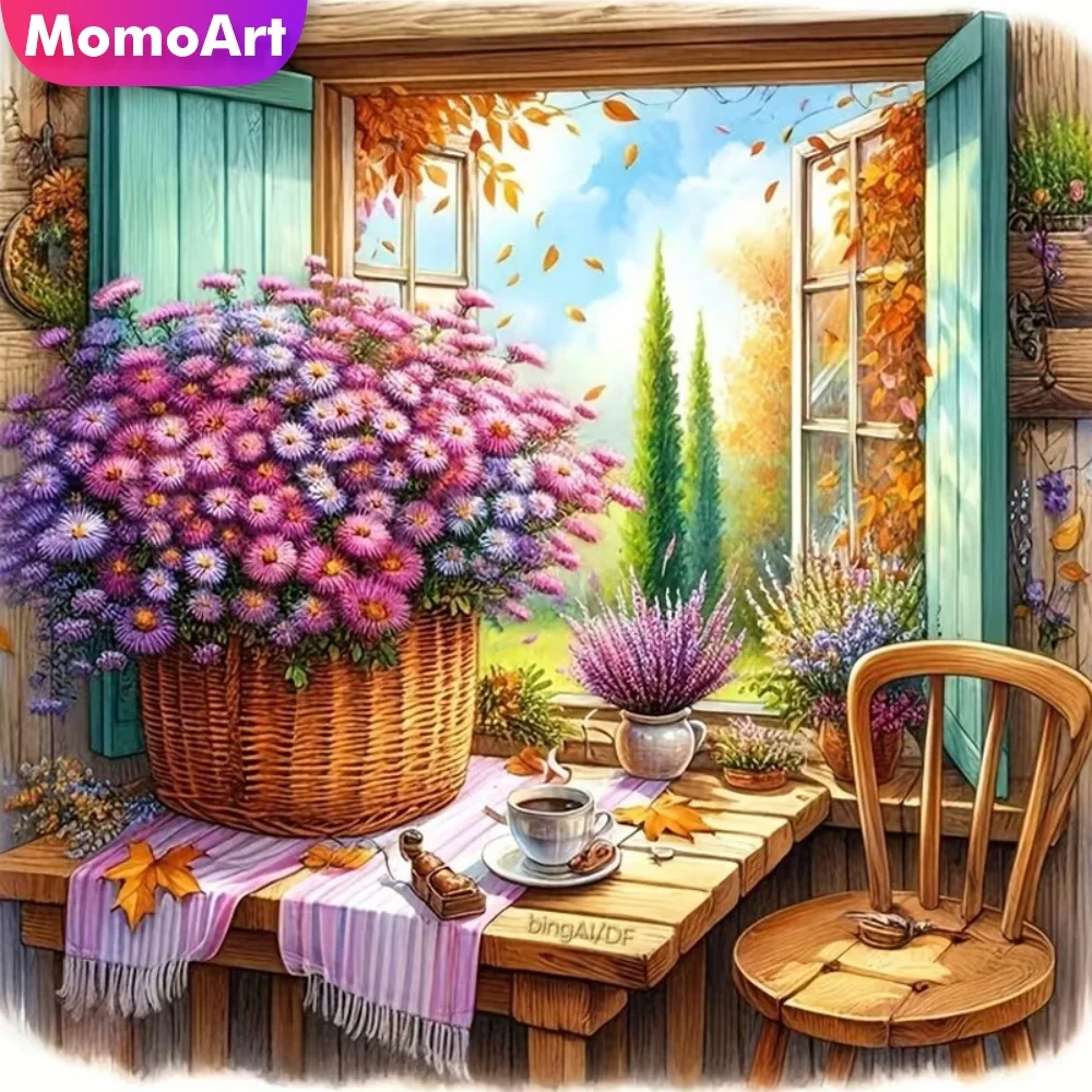 Momoart Fenster-Diamant-Stickerei Landschaft DIY-Malerei Gänseblümchen Kreuzstich-Bastelset Diamant-Mosaik Handgemachtes Geschenk