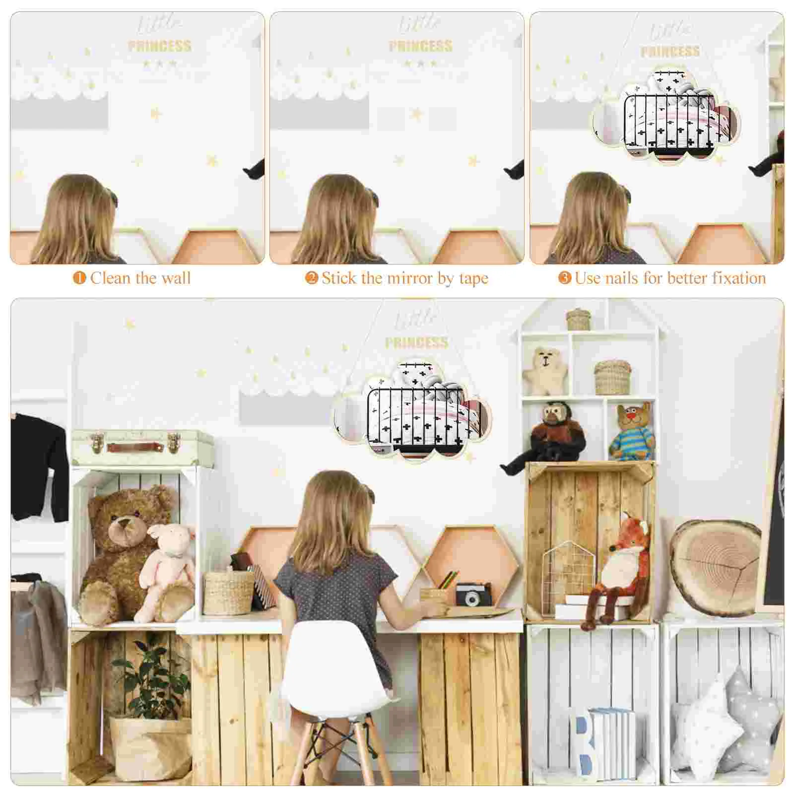 Kamer Decor Spiegel Wolk Vorm Shatterproof Muur Kunst Niet Glas Veilig Meisjes Kinderkamer Slaapkamer Home Decor