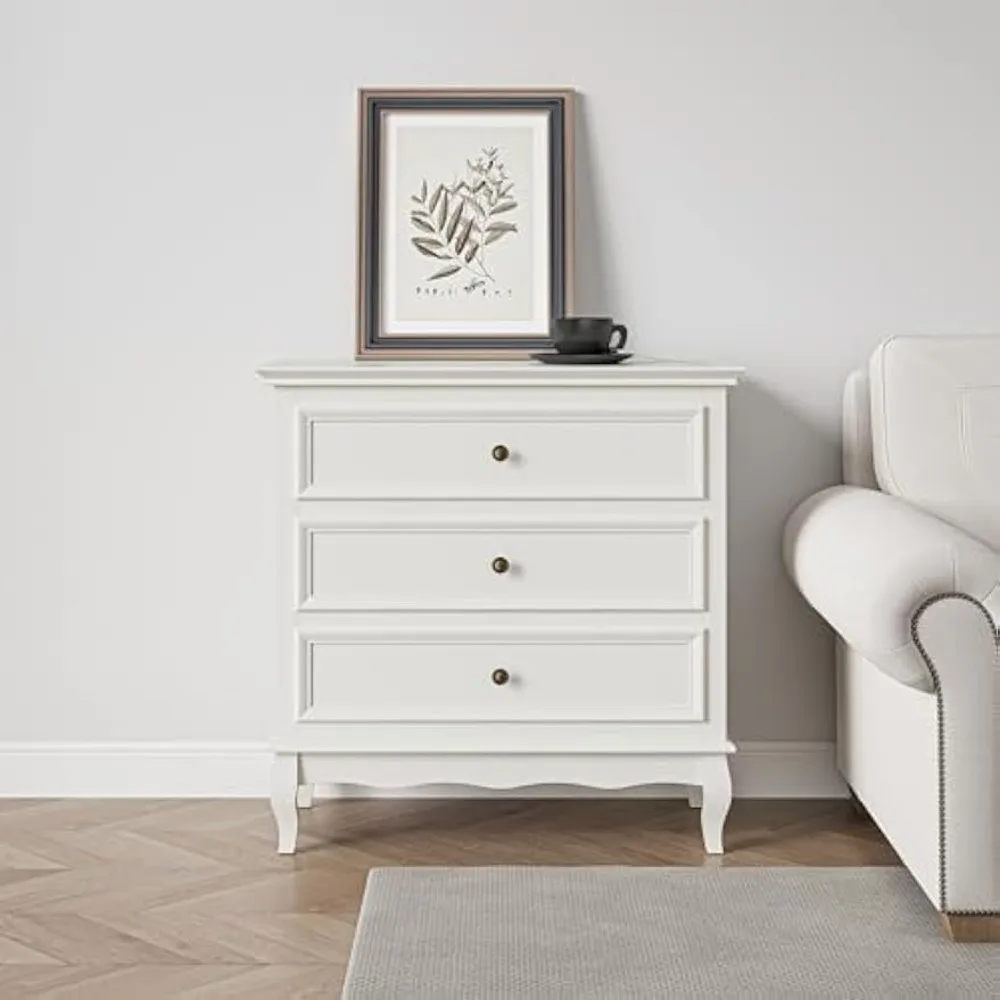 Ensemble de 2 tables de chevet de 32 po de large pour chambre à coucher, table de chevet blanche avec 3 tiroirs, table d'appoint moderne, table d'appoint en bois pour la maison et le bureau
