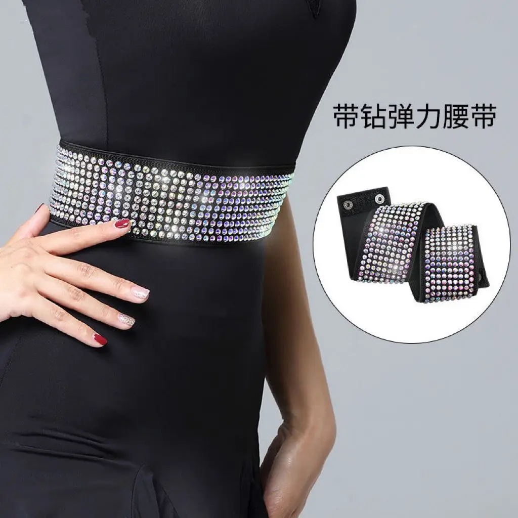ceinture-de-danse-latine-etendue-strass-elastiques-grande-taille-cintre-a-la-taille-cuir-extensible-bouton-pression-polyvalent-accessoire-d'entrainement