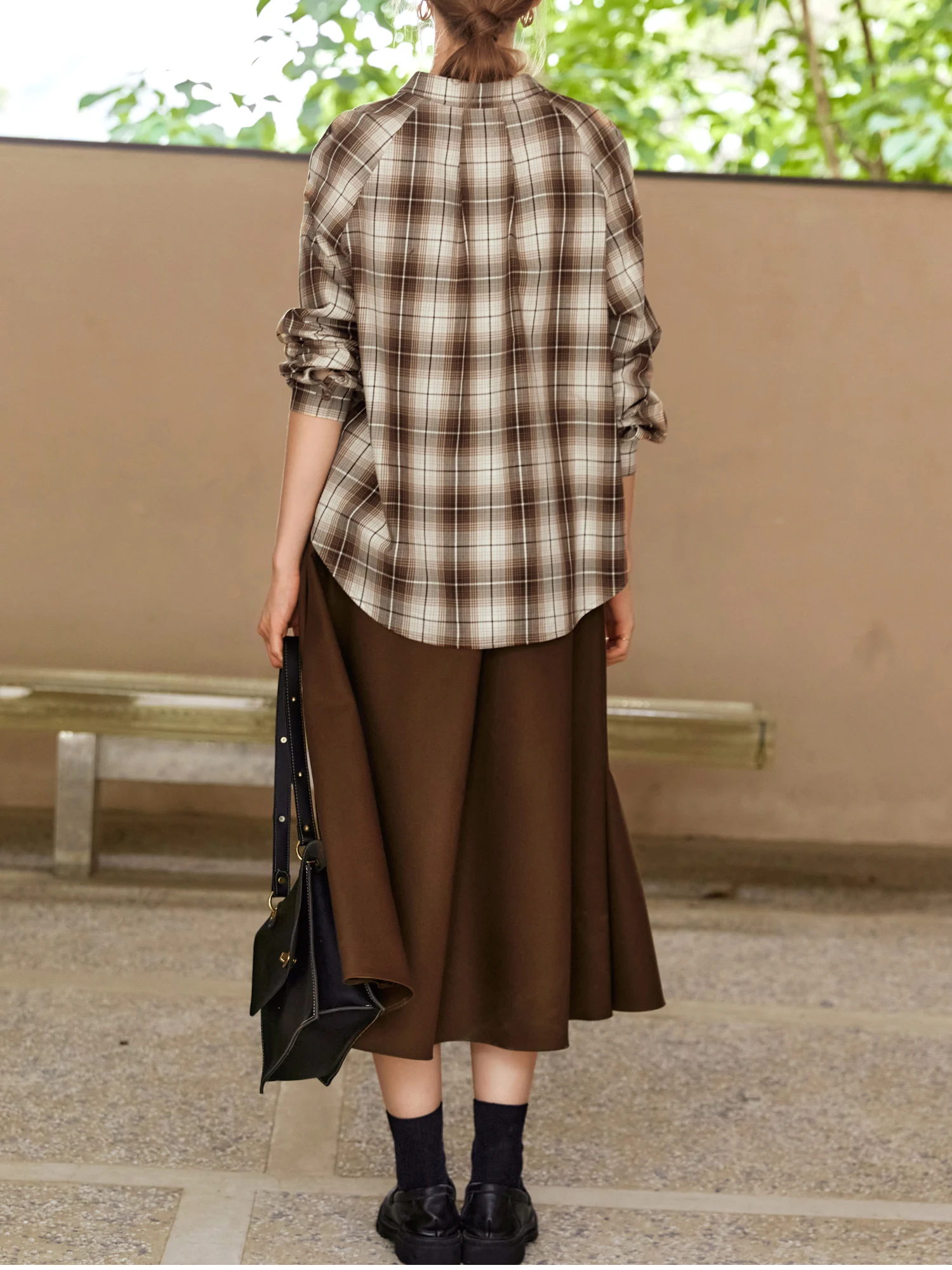 OLrain-camisas holgadas a cuadros para mujer, blusa clásica Retro elegante para ir al trabajo, Tops bordados de manga larga para mujer M56QC93186