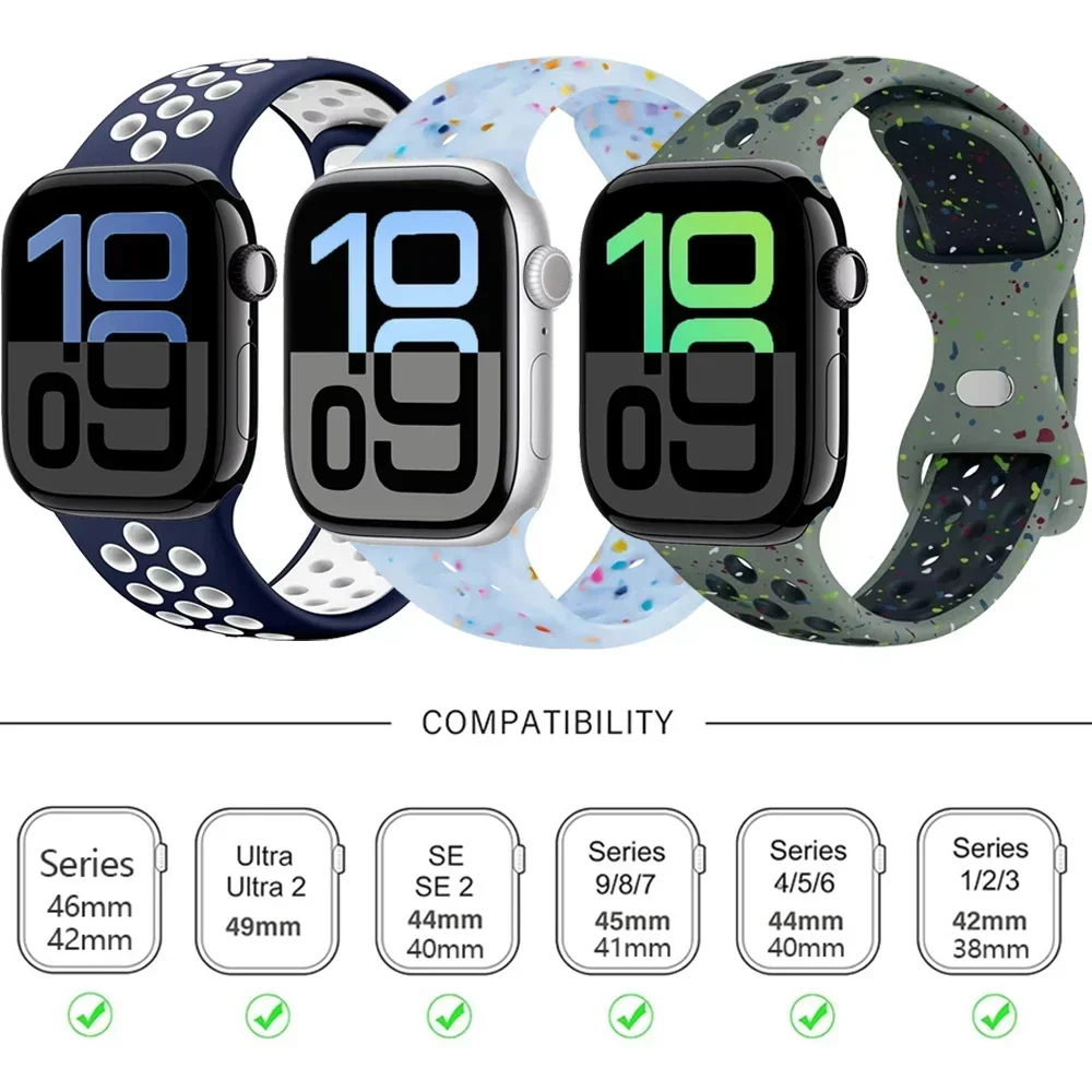 Correa de silicona para Apple Watch Band 46mm 42mm pulsera deportiva Ultra 49mm 45mm 41mm 44mm 40mm iwatch Series 10 9 8 7 6 5 4 SE cinturón