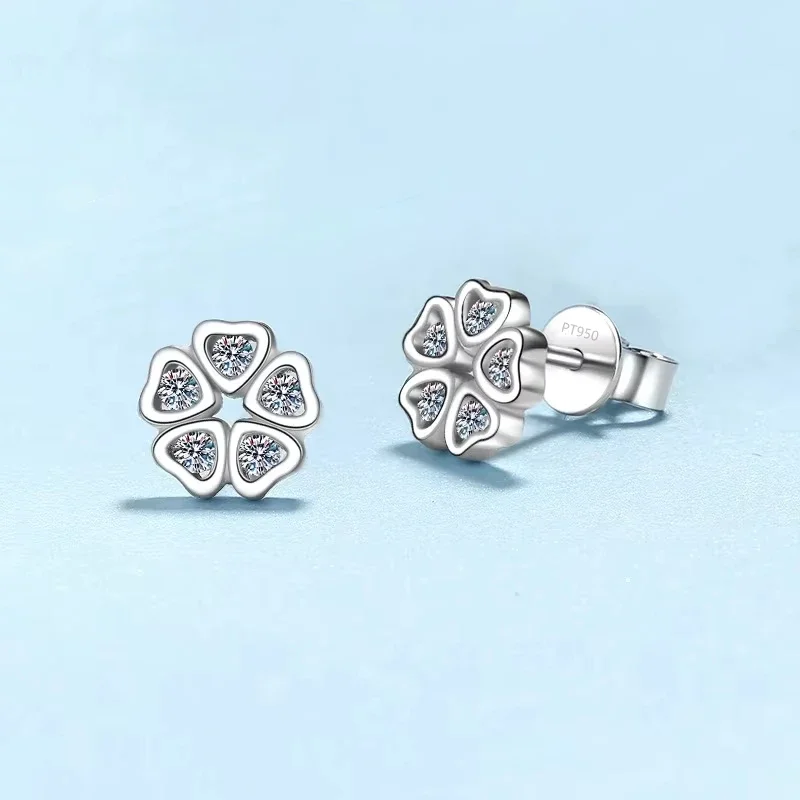 

Платиновые серьги-гвоздики на день для дочери, PT950, женские свадебные серьги-гвоздики с цветком, 0,25 карата, муассанит, бриллиант, подарок на день рождения для девочек, INS