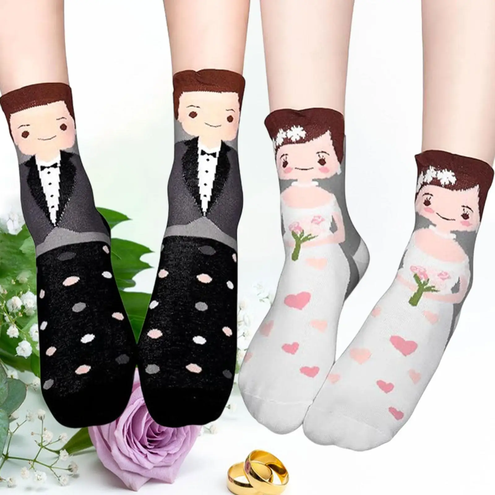 

2 Pairs Wedding Socks Boot Stockings Long Tube Socks Funny Newlyweds Comfortable