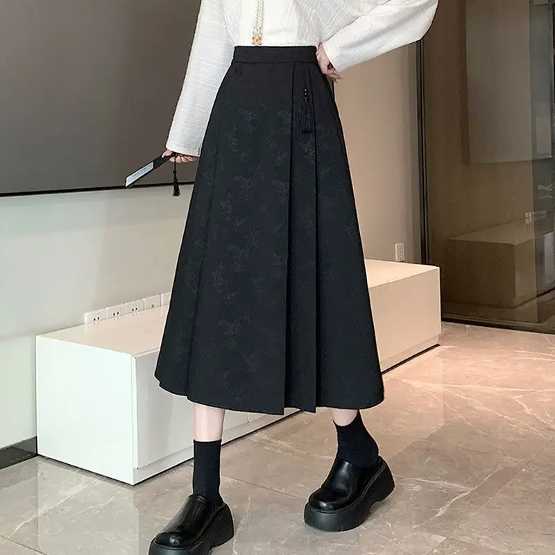 Spring Summer Women's Solid Shirring Elastic High Waisted Bow Geometric Casual Sports Chinese Style Vacation Vintage Skirt