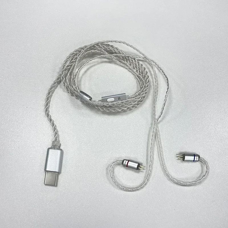 Kabel Upgrade Earphone lapis perak, kabel tipe-c Plug 4Core, kabel Headphone 2Pin, mendukung kontrol panggilan, kabel 47 inci