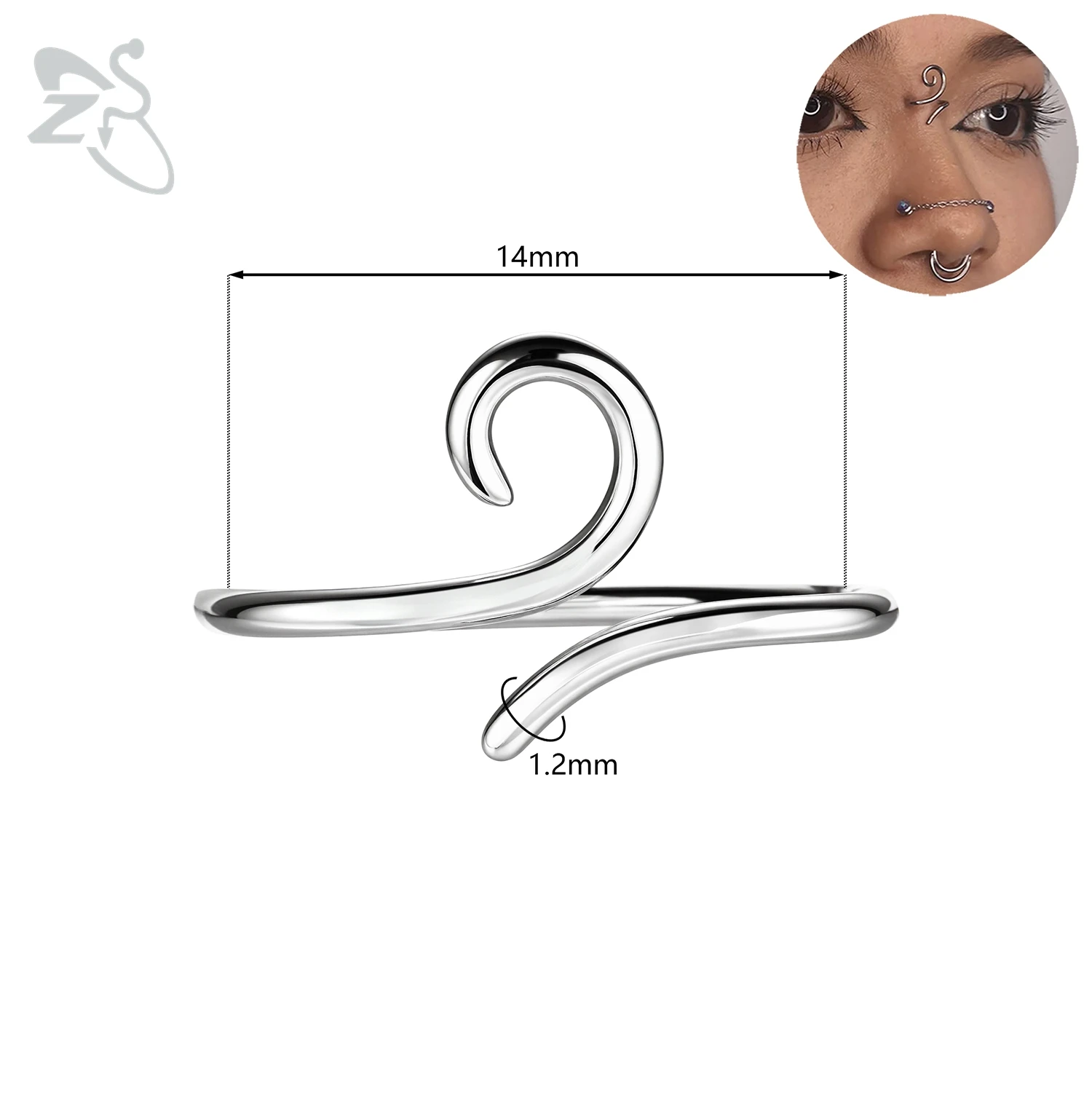 ZS 1 STÜCK 16G 925 Sterling Silber Nasenstecker Damen Herren Hypoallergene Spirale Brücke Piercing Nasenloch Muschelpiercings 10/12/14/16 MM