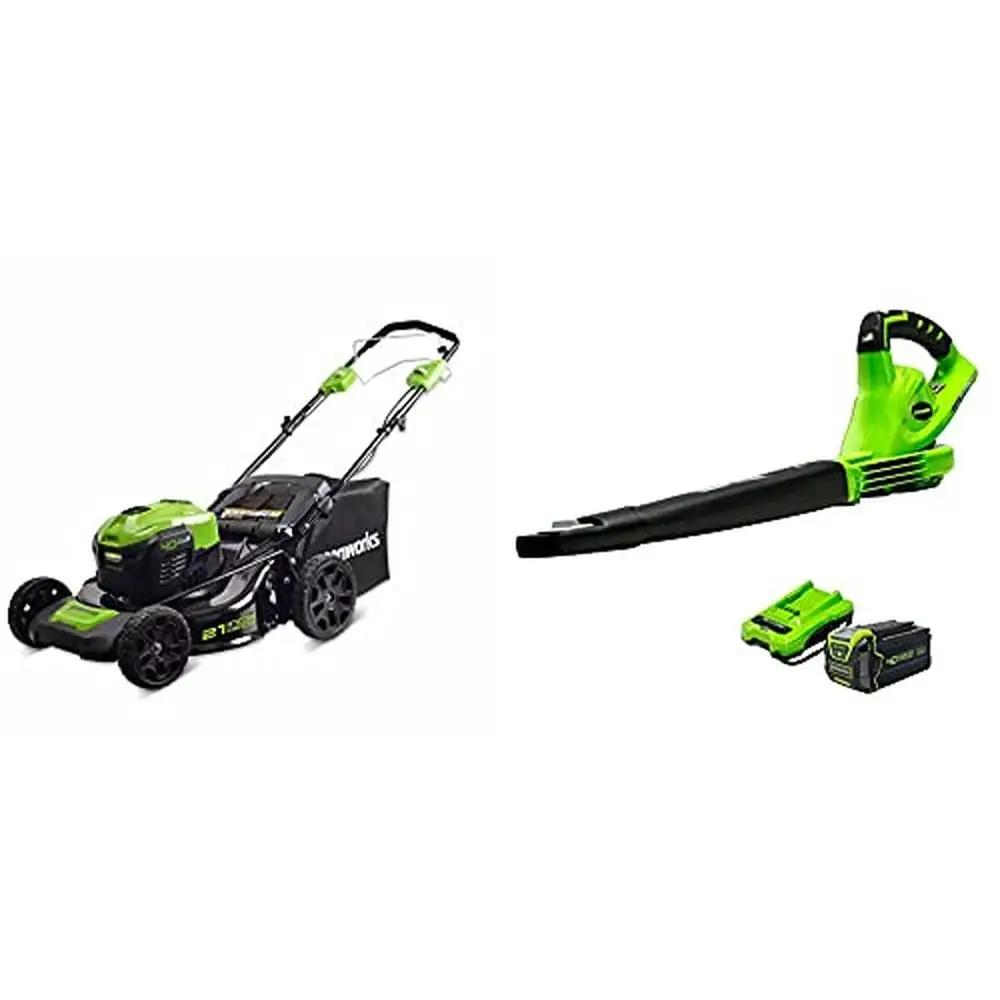 

40V 21" Self-Propelled Cordless Lawn Mower Leaf Blower Kit 4.0Ah Battery Charger Drive System Brushless Motor Lithium-Ion Power