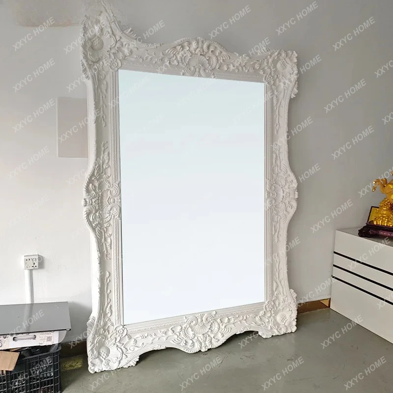 

Зеркало в полный рост в винтажной раме из резной смолы для гостиной, напольное, для примерки, с эффектом стройности и увеличения роста, для красоты и уверенности.