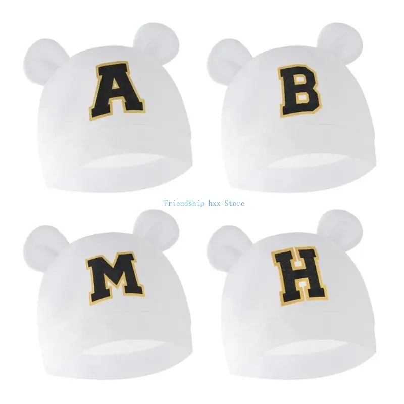 

F1CB Soft Caps Baby Cotton Hat Letter Printed Breathable Baby Hat Newborns Nursery Hospital Hat Infant Bear Ear Hat