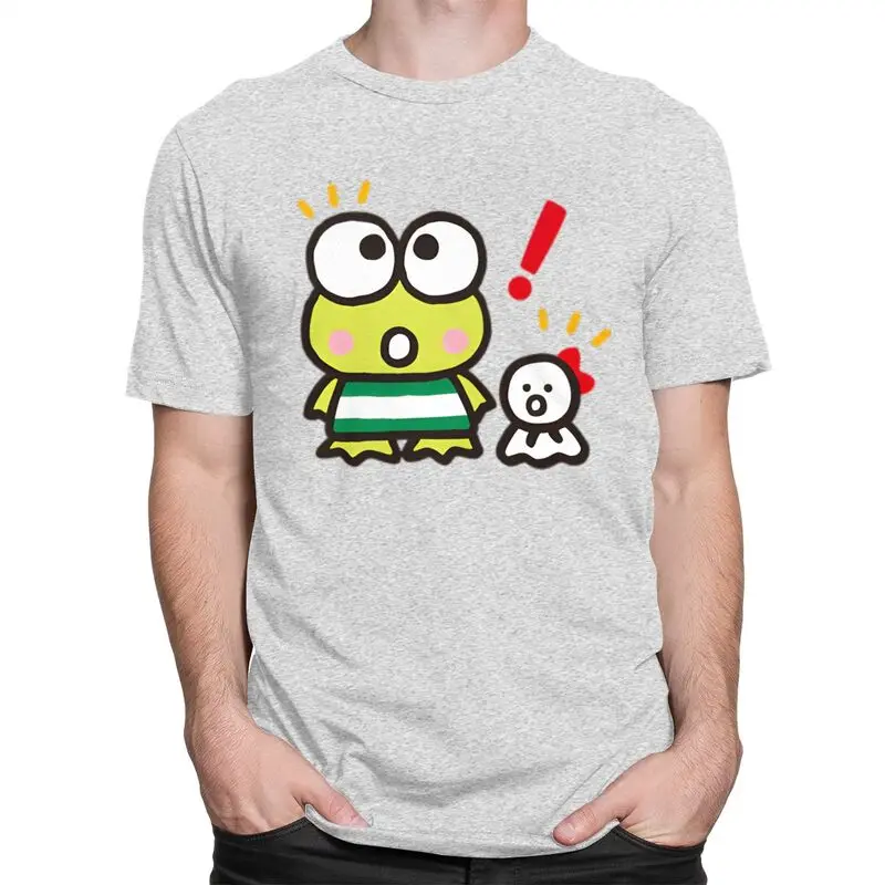مخصص سانريو Keroppi الكرتون تي شيرت للرجال القطن الخالص تي شيرت بلايز قصيرة الأكمام تي شيرت غير رسمي الملابس