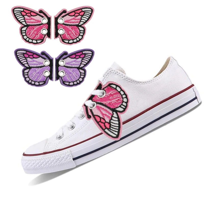 

1 Pair Embroidery Butterfly Shoe Wings DIY Charm Decorations For Sneaker Clothing Shoelaces Cute Y2K New Year Gift Accessory