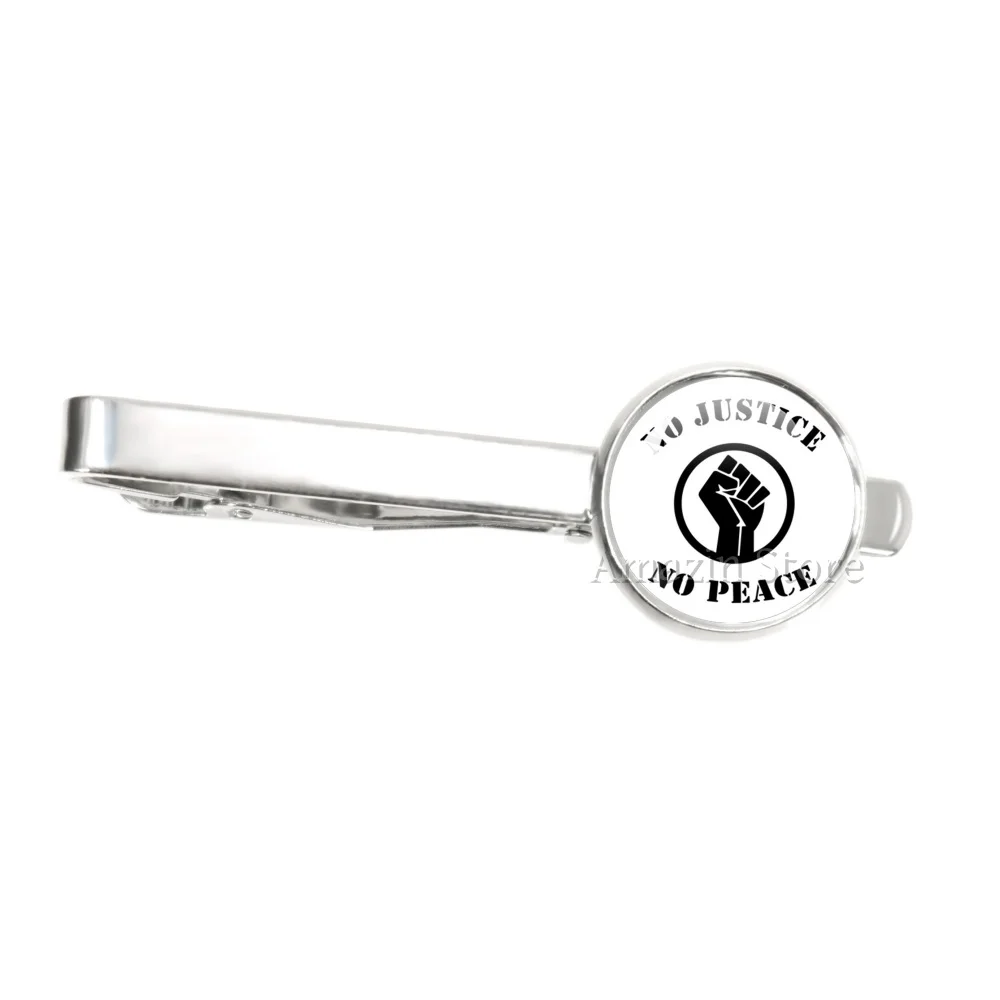 No Justice No Peace Slogan Creative 16MM Tie Clip Pins For Clothes Men Necktie Clip Pin Suit Nice Gifts JD033