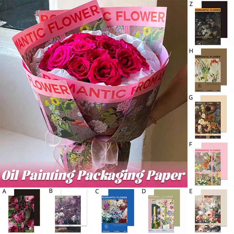 

10Sheets Oil Painting Floral Wrapping Paper Bouquet Flowers Packaging Materials For Wedding Birthday Party Decor DIY Packaging