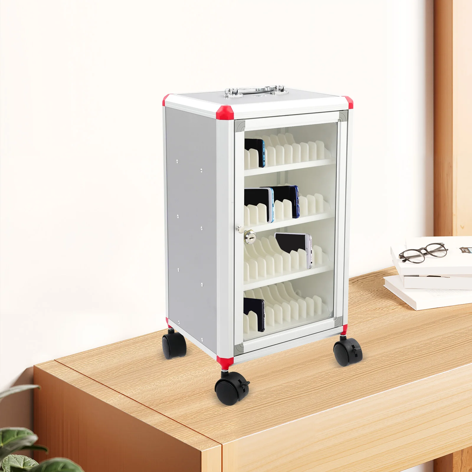 خزانة هاتف آمنة ذات سعة كبيرة، قفل باب يعمل بمفتاح + فتحات مرقمة (سهلة التعرف)، فواصل PVC (مضادة للخدش) #3