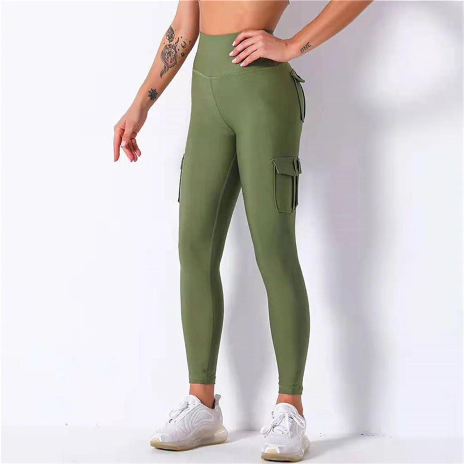 Solid Color Workout Running Athletic Cargo Leggings Pants High Waist Fitness Gym Sport Leggings Women Sexy Yoga Pants For Women