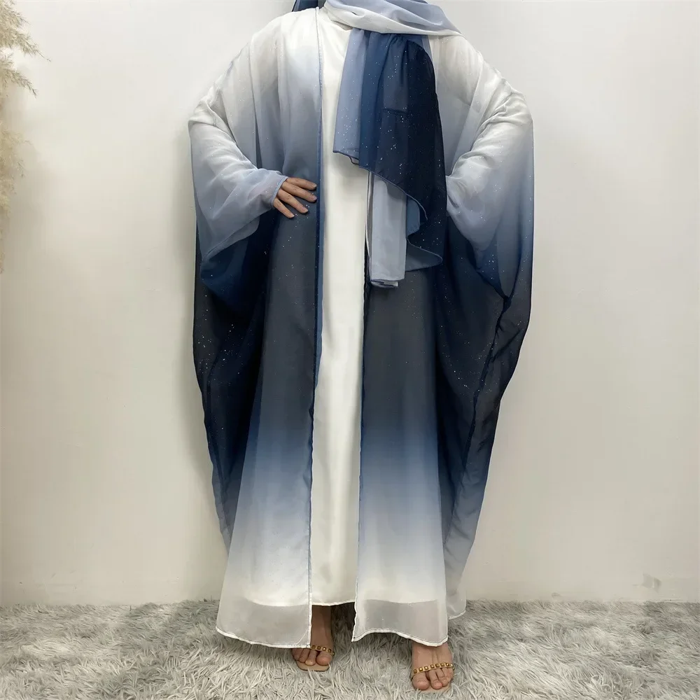 

Gradient Abayas Women Muslim Hijab Dress Set Dubai Turkey Kaftan Kimono Kebaya Islam Jalabiya Ramadan Djellaba Caftan Femme Gown