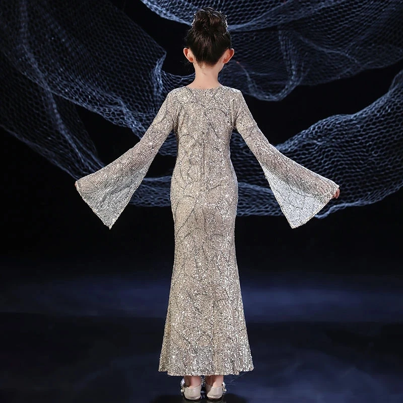 女の子マーメイドドレススパンコール子供花嫁介添人のウェディングドレス子供のためのエレガントなイブニングドレス女の子ブティックパーティー着用服