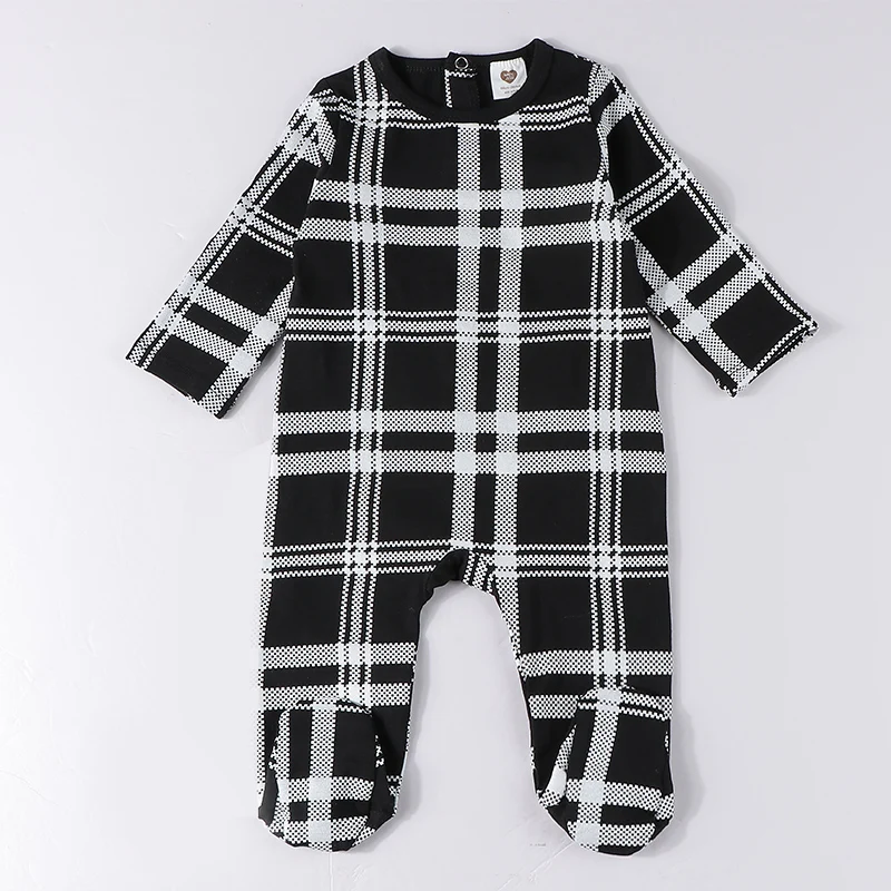 Baby romper summer spring kids clothes long sleeves children clothing black plaid print baby overalls kid clothes baby footie