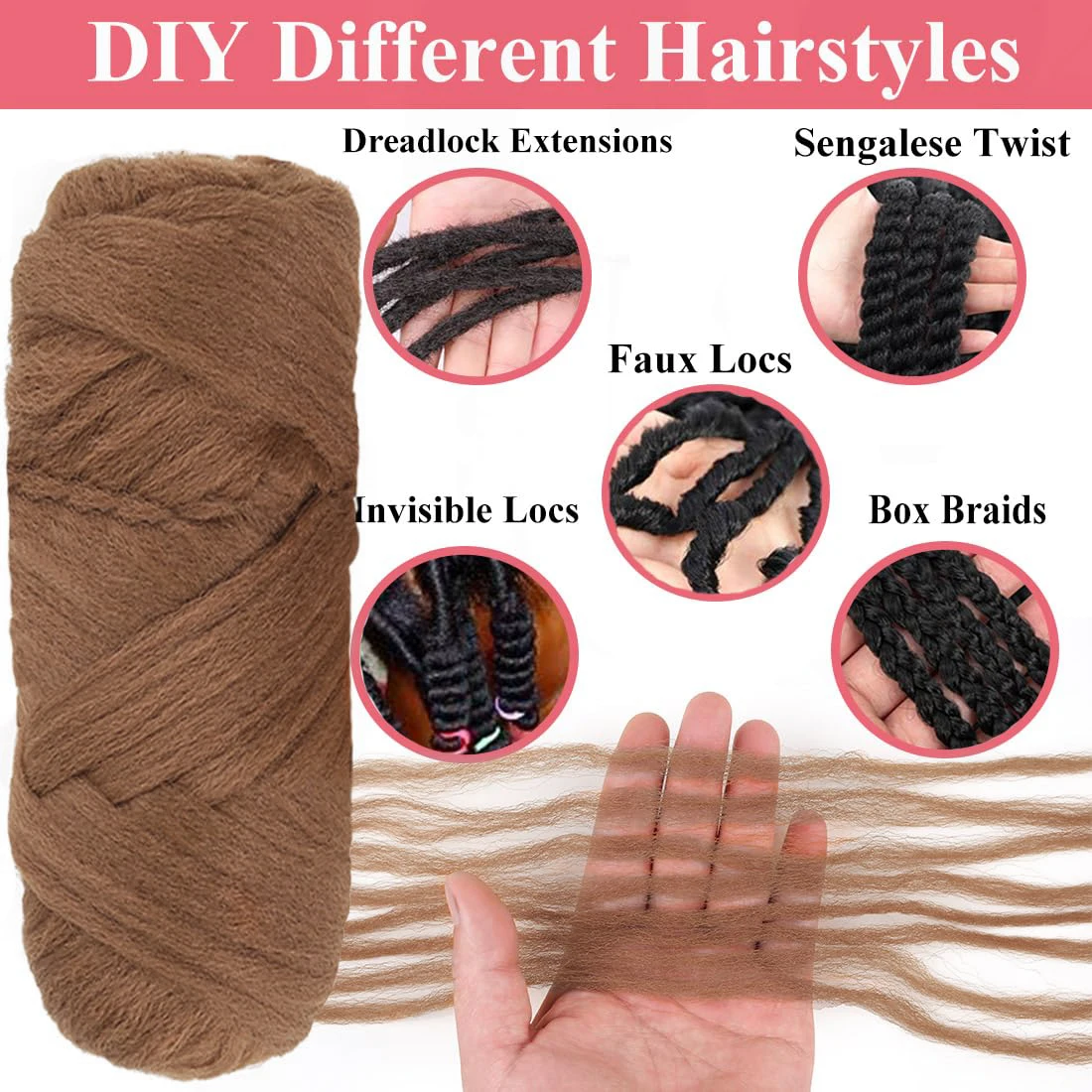 3/5/8 롤 브라질 양모 머리 끈 아크릴 손 뜨개질 원사 아프리카 합성 가짜 Locs 크로 셰 뜨개질 머리 여성용