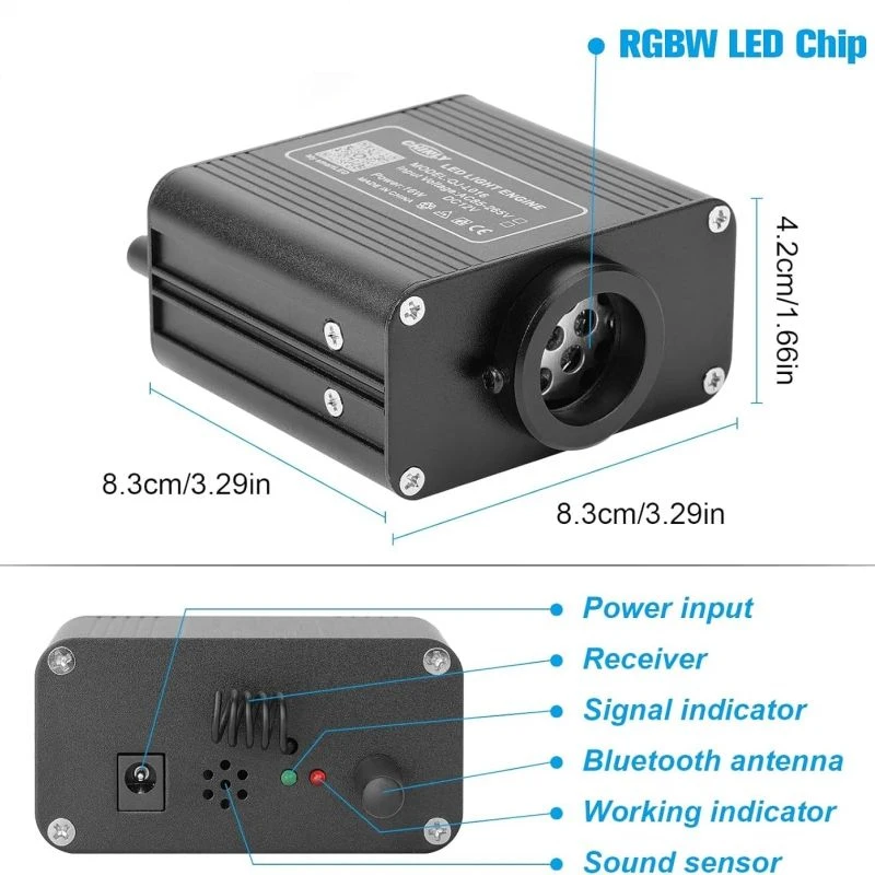16W RGBW Car Ceiling Starry Sky Light Car/Home Small Size Music Control Car Roof Twinkle Star Sky Lamp Fiber Optic Ambient Light