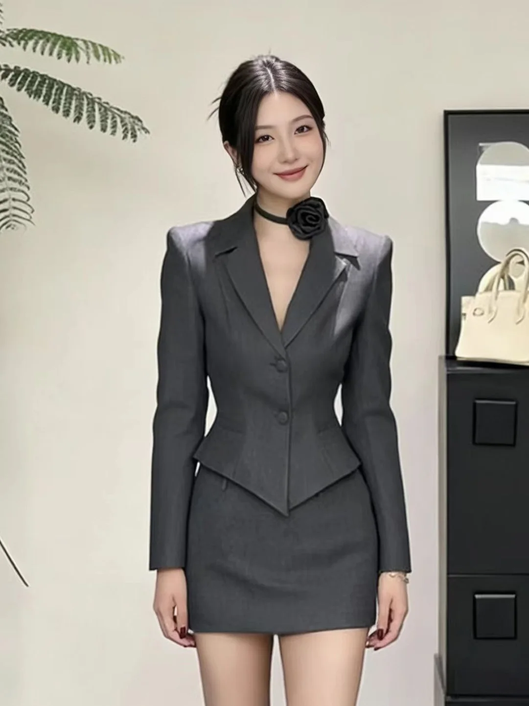 

Fashionable Asymmetric Suit Jacket Women's Spring 2026 New Slimming Versatile Skirt Slim Fit Set High Waist Long Sleeve ...