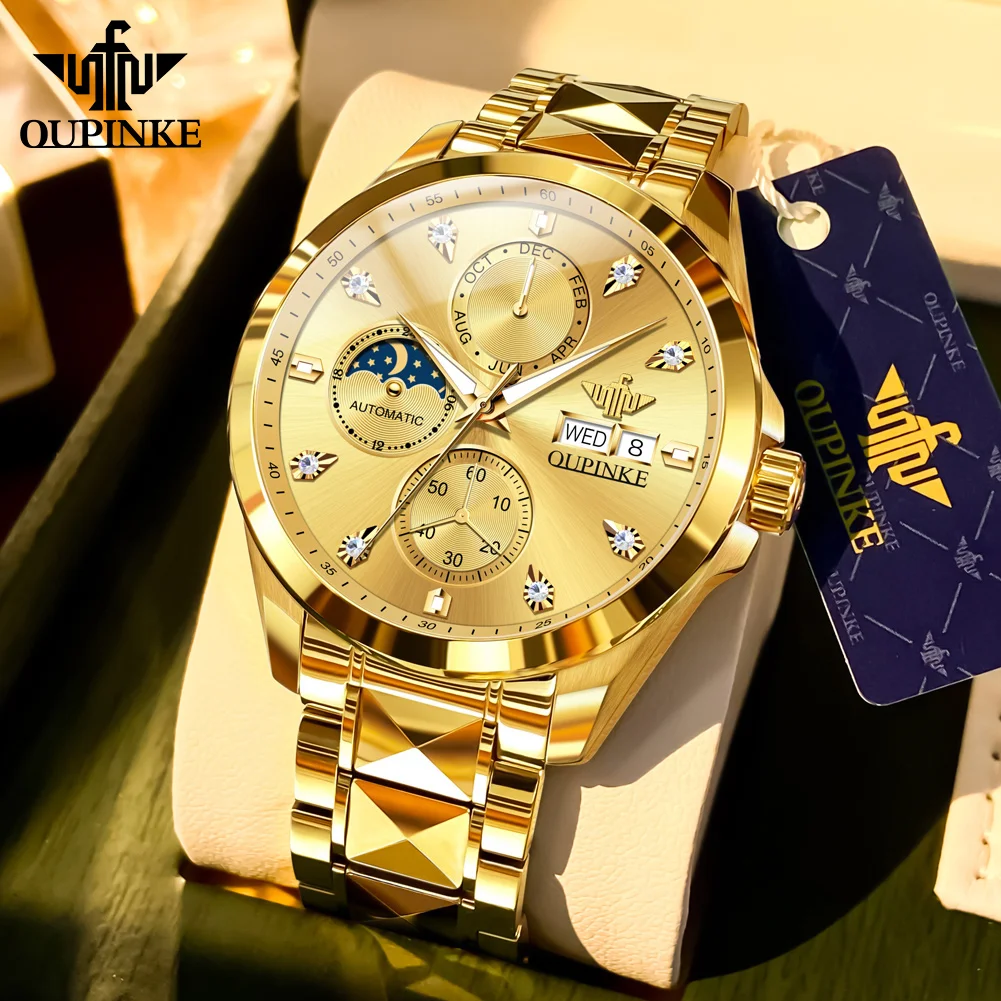 

OUPINKE Luxury Gold Watch men with Sapphire Crystal stainless steel waterproof Tungsten steel automatic mechanical watches men