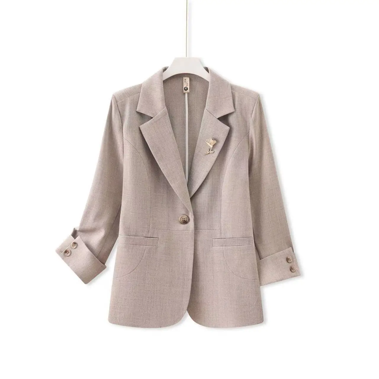 

Faionable Single-Button Loose Women's Suit Jaet plus Size Belly Cover Slimming Design Trendy Top Casual Polyester Fiber