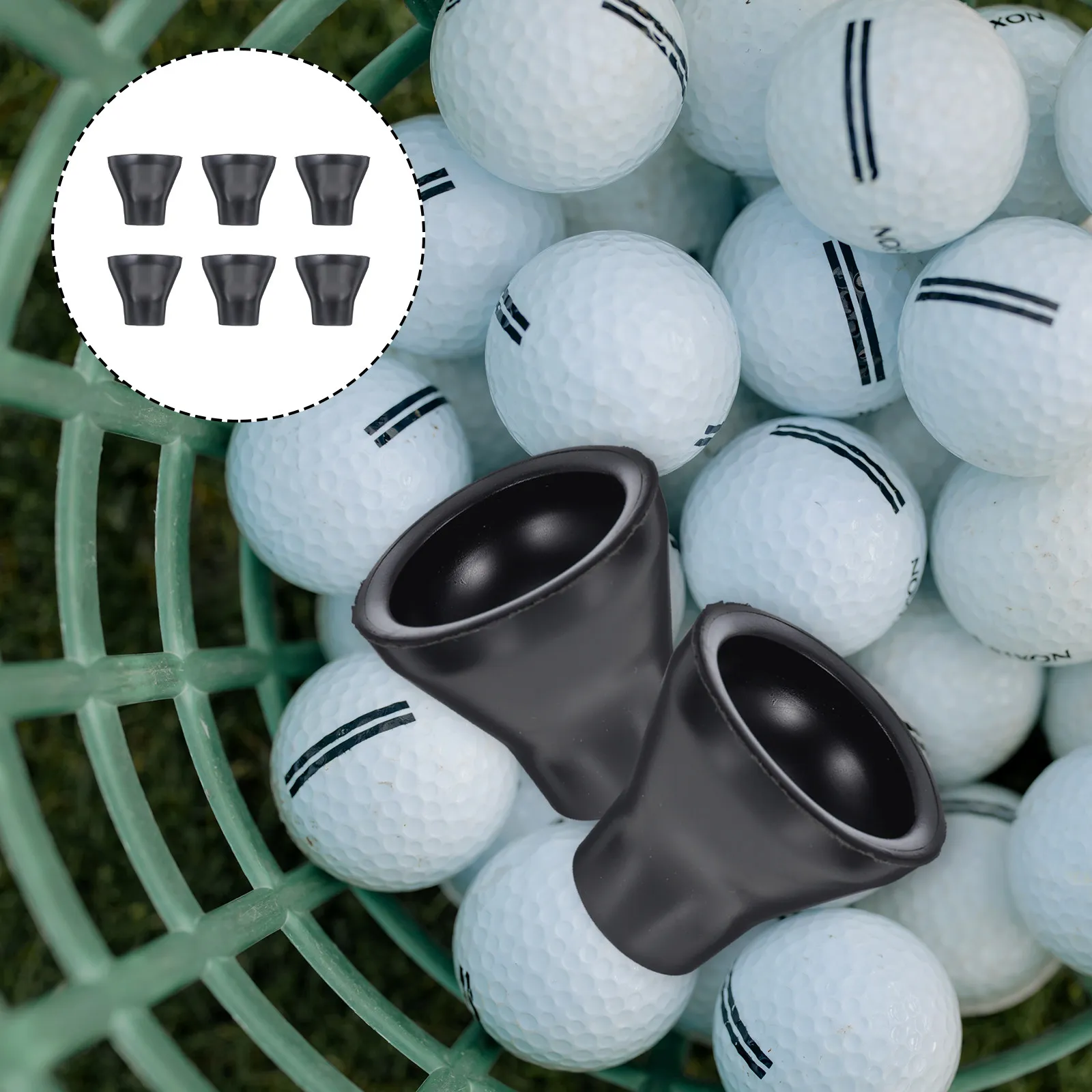 6Pcs Golf Ball Retriever Professional Putter Grip Mounted Ball Sucker Ergonomic Back Saving Rubber Cup Design Portable Golf