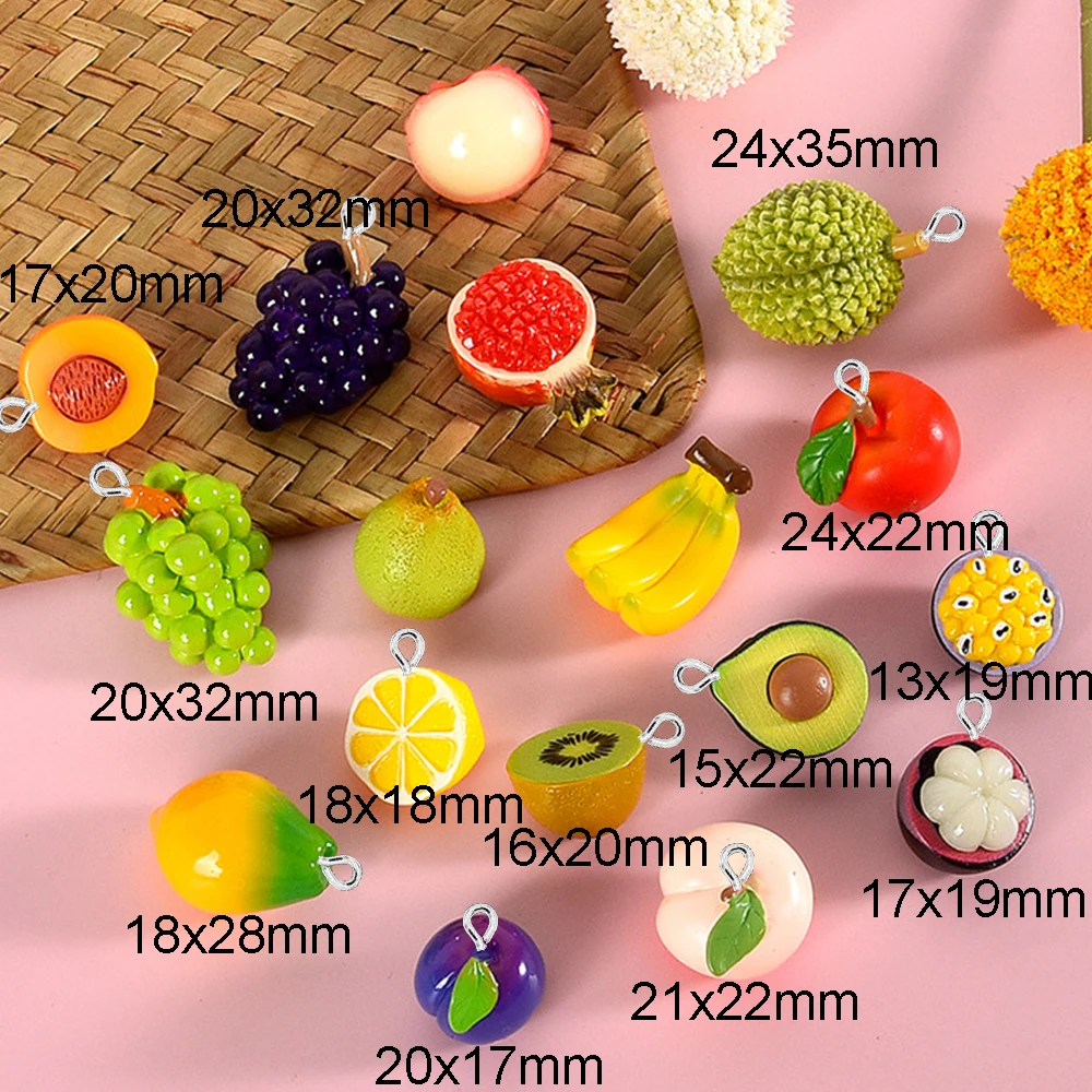 10ชิ้นชุดผลไม้จำลอง3D แบนกลับเสน่ห์สำหรับต่างหูสร้อยข้อมือปิ่นปักผมเครื่องประดับ DIY จี้อุปกรณ์ประดับตกแต่ง