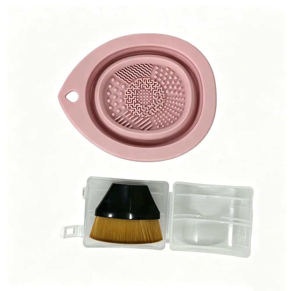 vvocci No-trace Foundation Brush Non-absorbent Silicone Set Makeup Tools Foundation Brush Folding Cleaning Bowl view 6