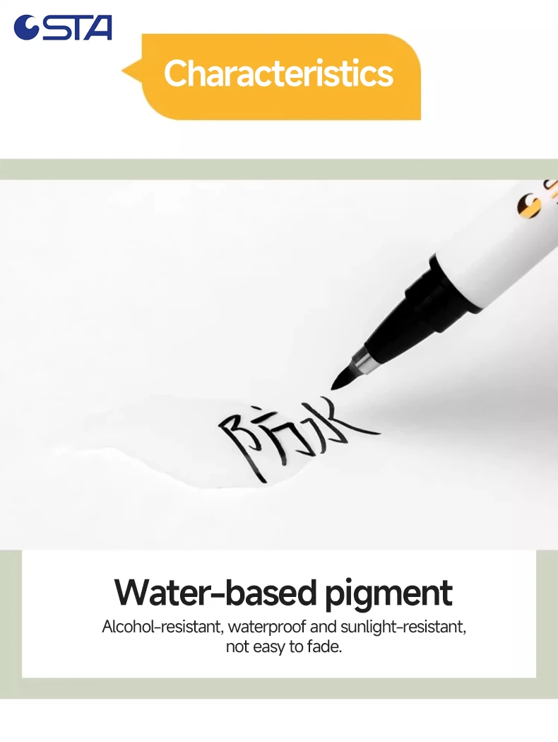 STA Wasserfester Kalligraphie-Stift in 4 Größen, weiche Pinselstifte zum Schreiben, Schrift, Zeichnen, Skizzieren, Kunstbedarf, japanisches Schreibwaren 3751 – Detail 7